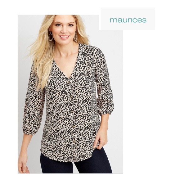 Maurices Tops - NWOT Maurices plus size 2X button down leopard print blouse polyester